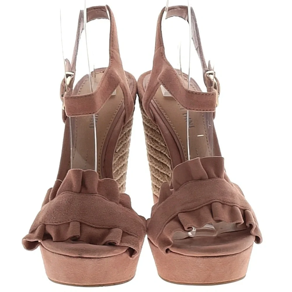 Gianni Bini pink suede espadrille platform‎ heels ruffle sandals Sz 10